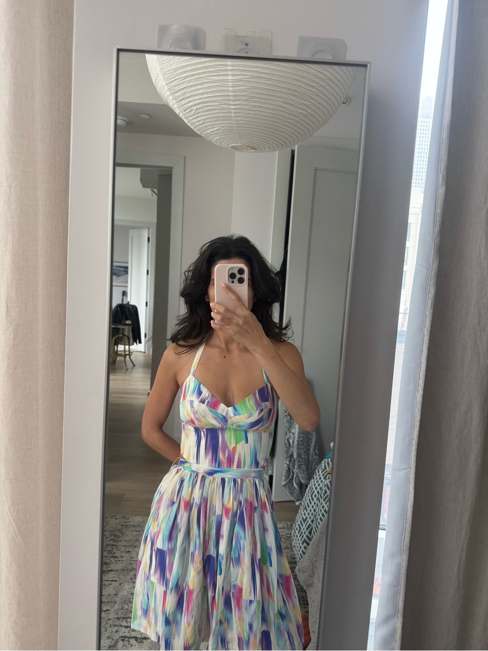Amanda Uprichard Multicolor Brushstroke Halter Sundress